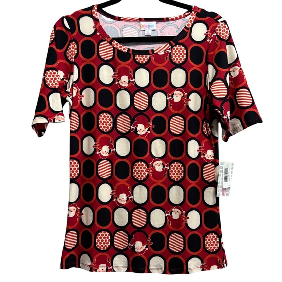 LuLaRoe Tops - LuLaRoe Gigi Tee Medium Christmas Santa Oval Pattern Holiday Top